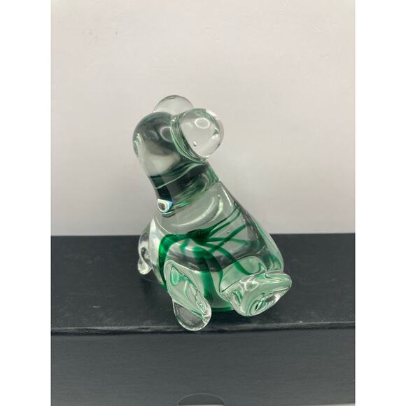 Vintage Clear Glass Art Frog with Green Swirls Paperweight 3" Tall - Picture 5 of 7